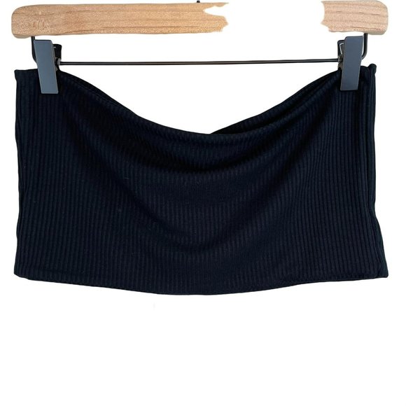 Topshop black ribbed lined cropped strapless bandeau tube top 8 or medium - Picture 4 of 12